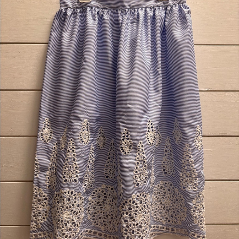 H&M Blue and White Embroidered A-Line Skirt
